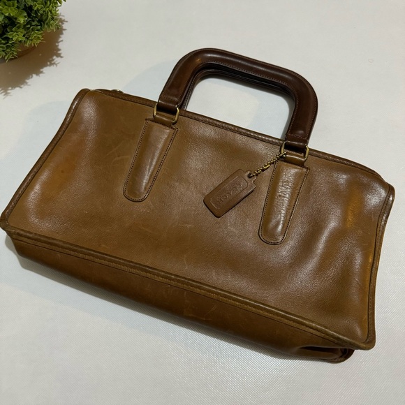 Coach Handbags - Coach Vintage Slim Satchel 0301 Saddle Brown Tan Leather Top Handle Bag Purse